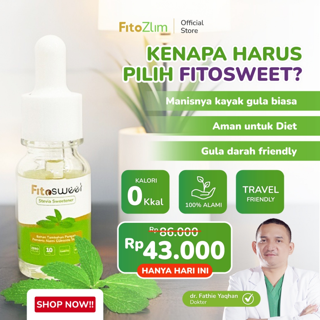 

Fitosweet Pemanis Stevia Alami Gula Untuk Diabetes & Diet Tanpa Rasa Pahit