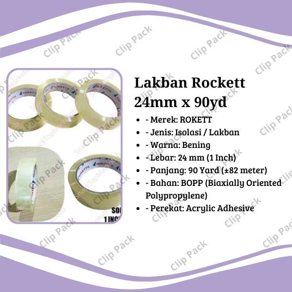 

100% ORIGINAL Isolasi Merk Rockett 24mm x 90Yard Cocok Digunakan Untuk Segel Plastik Dan Pembungkus Ringan