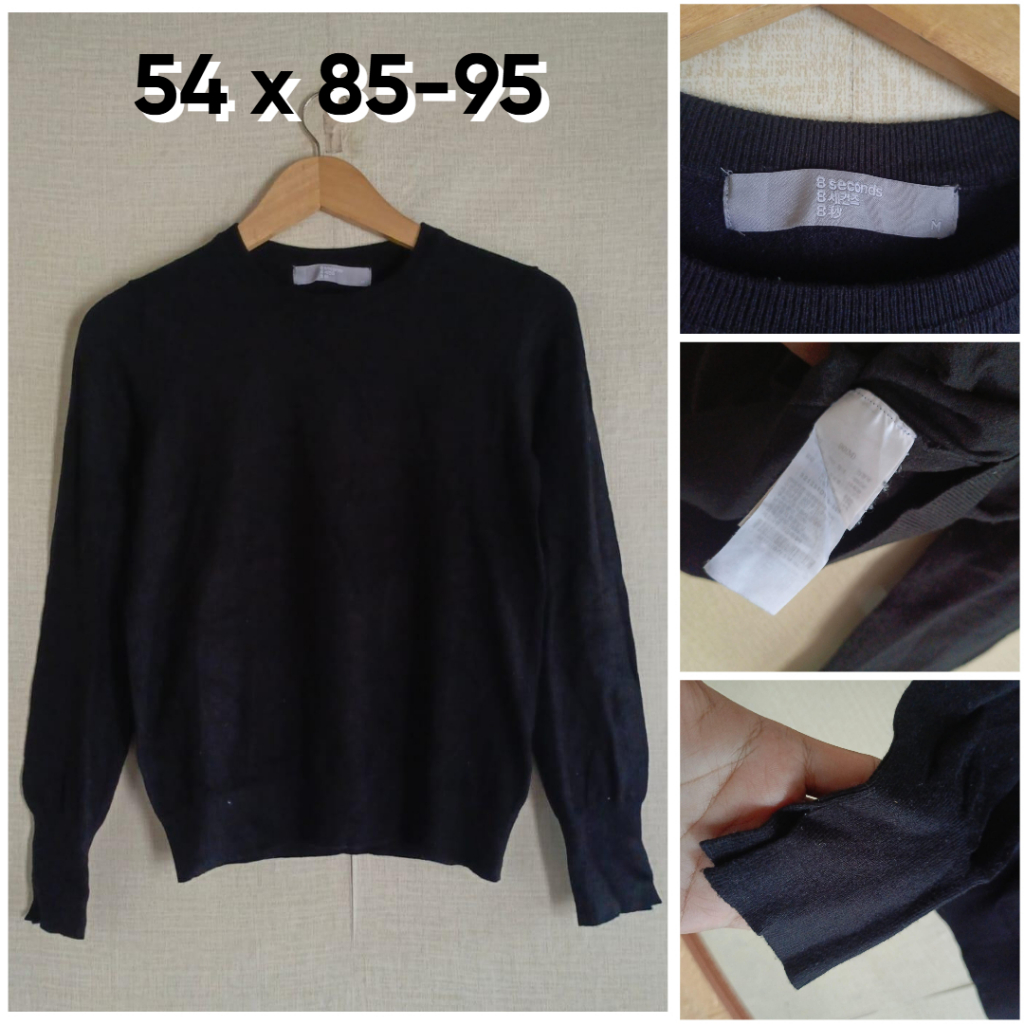 Sweater 8 Seconds Hitam Size M Wanita Atasan Knit Mulus Empuk ZX838