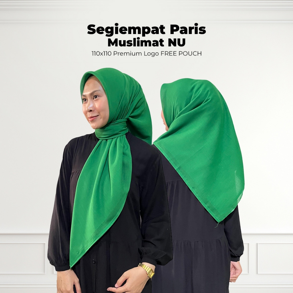 Segiempat Paris Hijau Muslimat NU 110x110 / kerudung paris Hijau NU / jilbab paris polos hijau NU / 