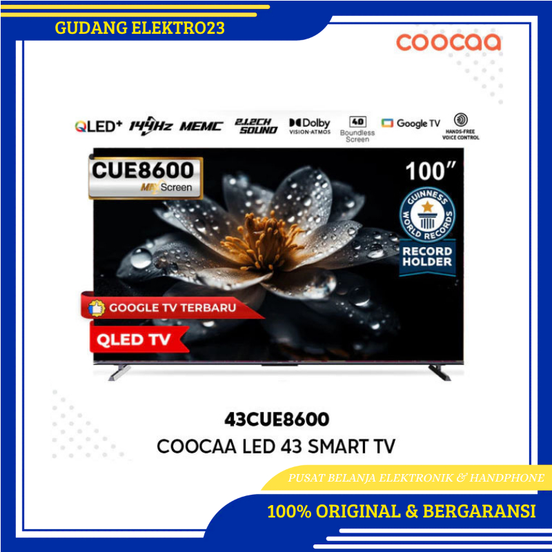 TV COOCAA LED 43 43CUE8600 CUE8600 Eco-QLED 4K Google TV GARANSI RESMI