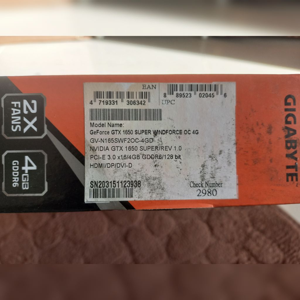 VGA Gigabyte GeForce GTX 1650 Super 4 GB Windforce Gaming (Mulus Like New)