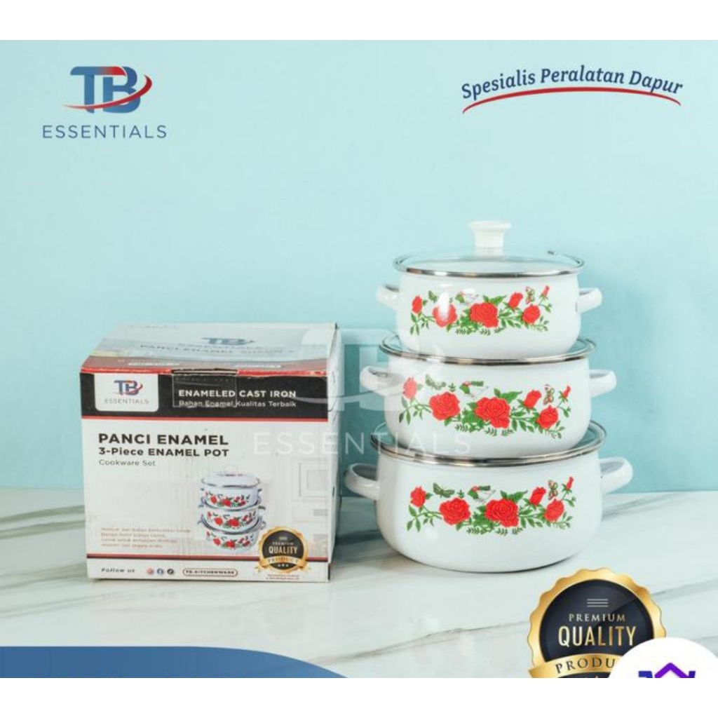 panci set enamel susun 3 panci set motof bunga 3pcs