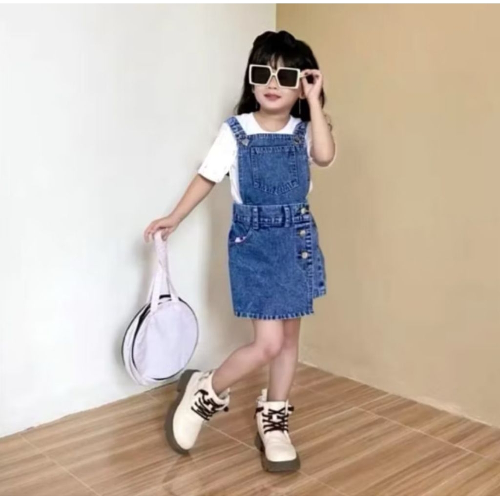 Overal Rok Pendek Jeans Anak Perempuan 1-7 Tahun /Jumpsuit  Romper Anak Perempuan Model Rok Celana P