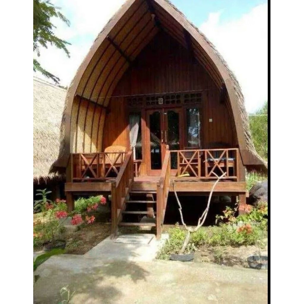 Rumah lumbung 2 lantai, villa lumbung kayu jati, rumah lumbung minimalis
