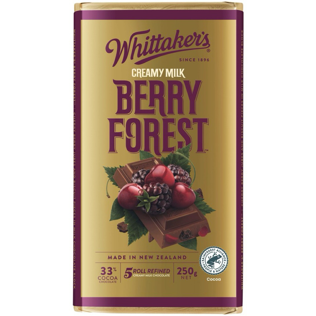 

Whittaker's Milk Chocolate Berry Forest Block 33% Cocoa 250g - Australia
