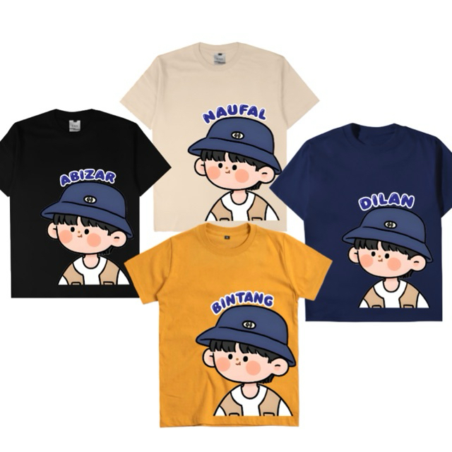 KAOS ANAK LAKI LAKI CUSTOM NAMA gambar TOPI cotton combed / kaos anak laki laki bonus nama