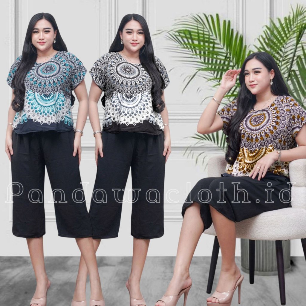PROMO ONE SET RAYON PENDEK KOMBINASI BAHAN RAYON MIX CRINKLE - SETELAN WANITA SANTAI RUMAHAN - PIYAM