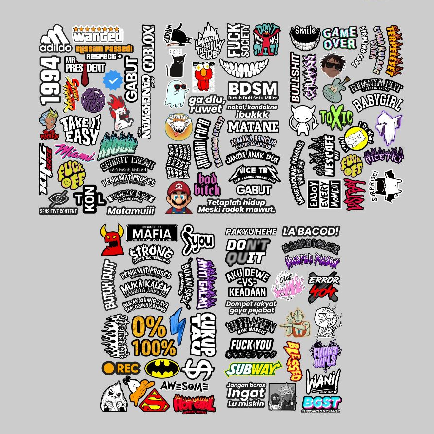 

STIKER PACK ISI 113PCS KATA KATA HITS VIRAL PRINT CUT TINGGAL TEMPEL