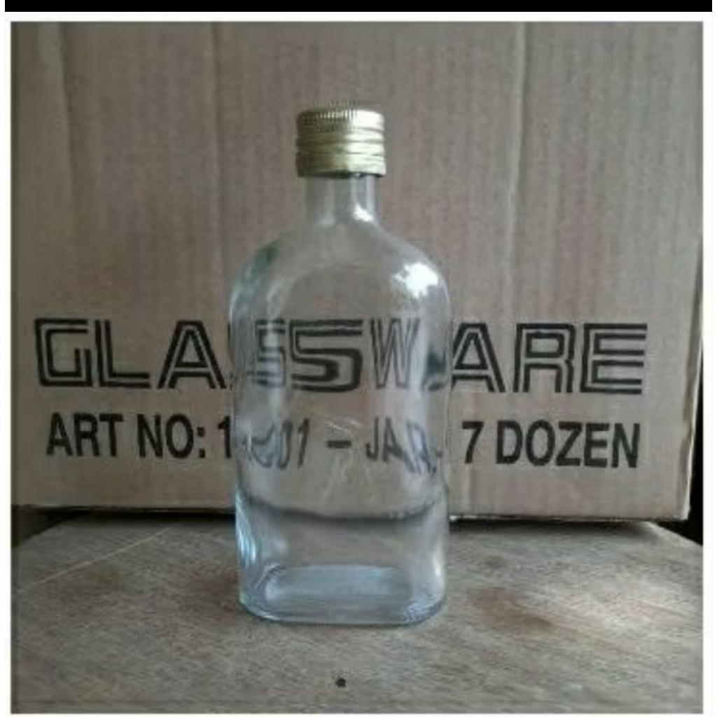 Botol kaca oval / botol kaca gepeng 250 ml