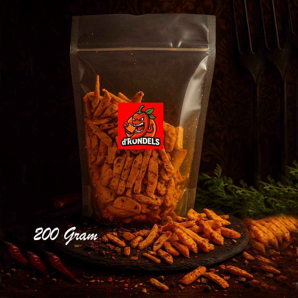 

Basreng Pedas Daun Jeruk 200 Gram (Stick Pedas) d`Rondels