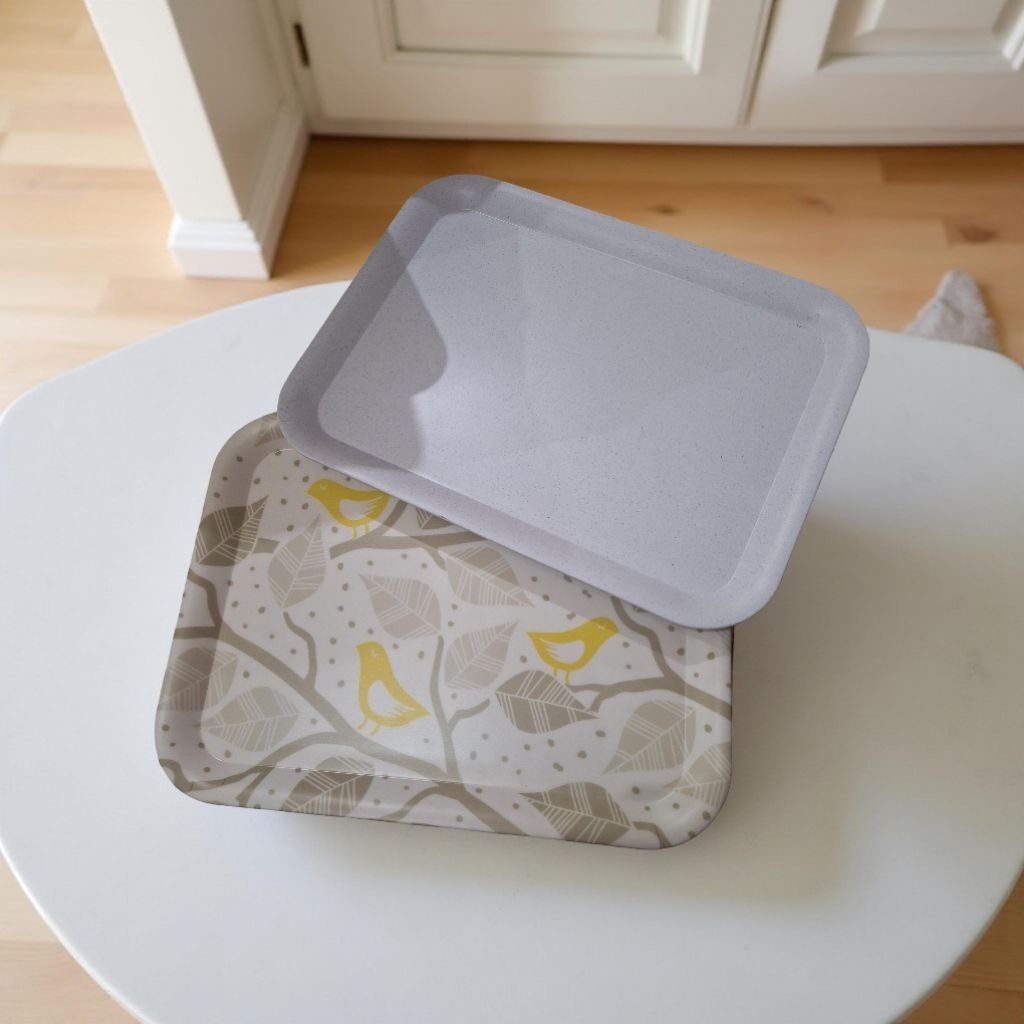 Nampan Melamin Segi Premium - Motif Kayu / Warna - Ukuran 42x32 & 35x25 cm - Food Grade Tahan Panas