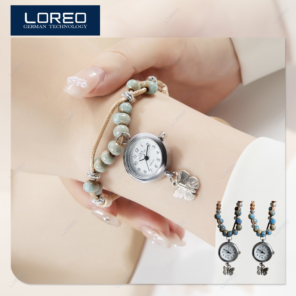 Loreo Jam Tangan Wanita Tali Serut Manik Jam Tangan Gelang Adjustable