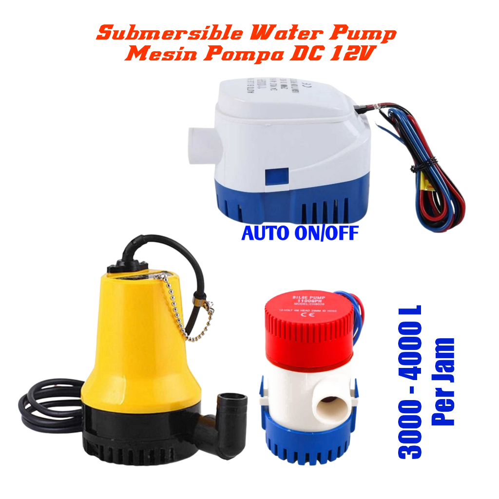 Mesin Pompa Celup Sedot Air Mini DC 12V Irigasi Siram Pengairan Sawah Kolam Banjir Otomatis/Manual