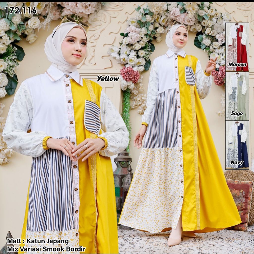 Gamis Gihaza Kuning Katun Jepang