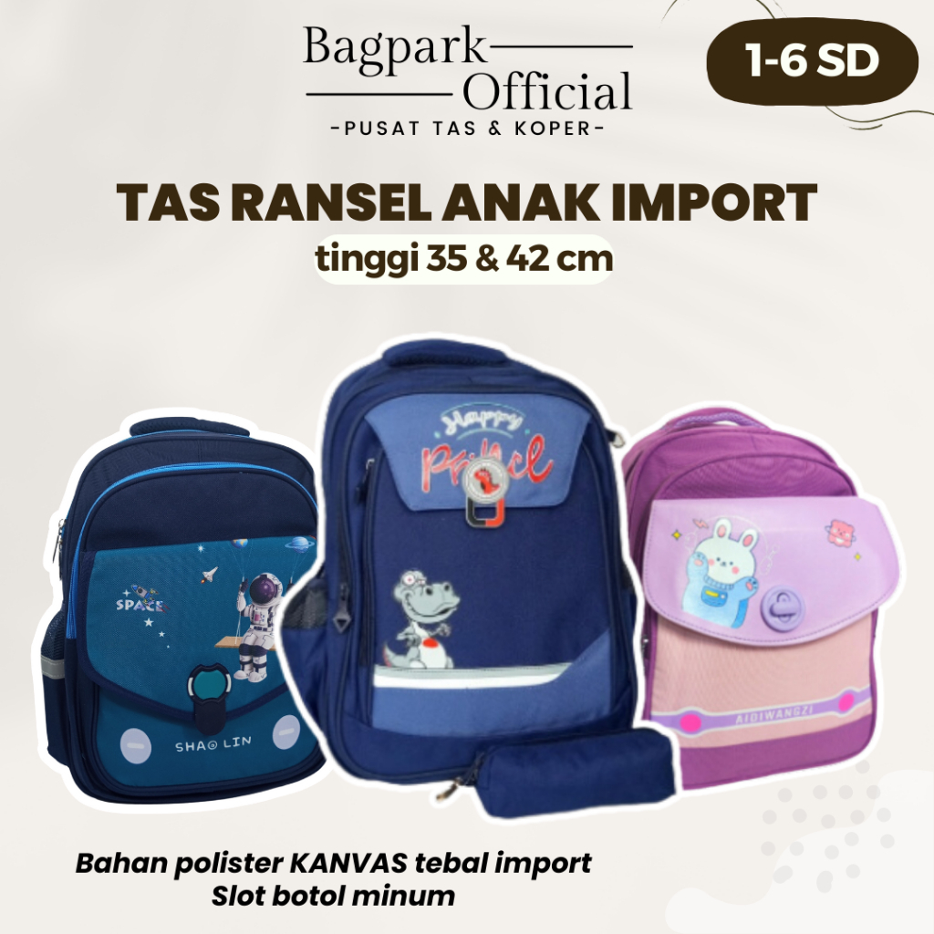 TAS SEKOLAH ANAK IMPORT TAS ANAK CEWEK COWOK GAMBAR KELINCI DINOSAURUS MERMAID FREE KOTAK PENSIL