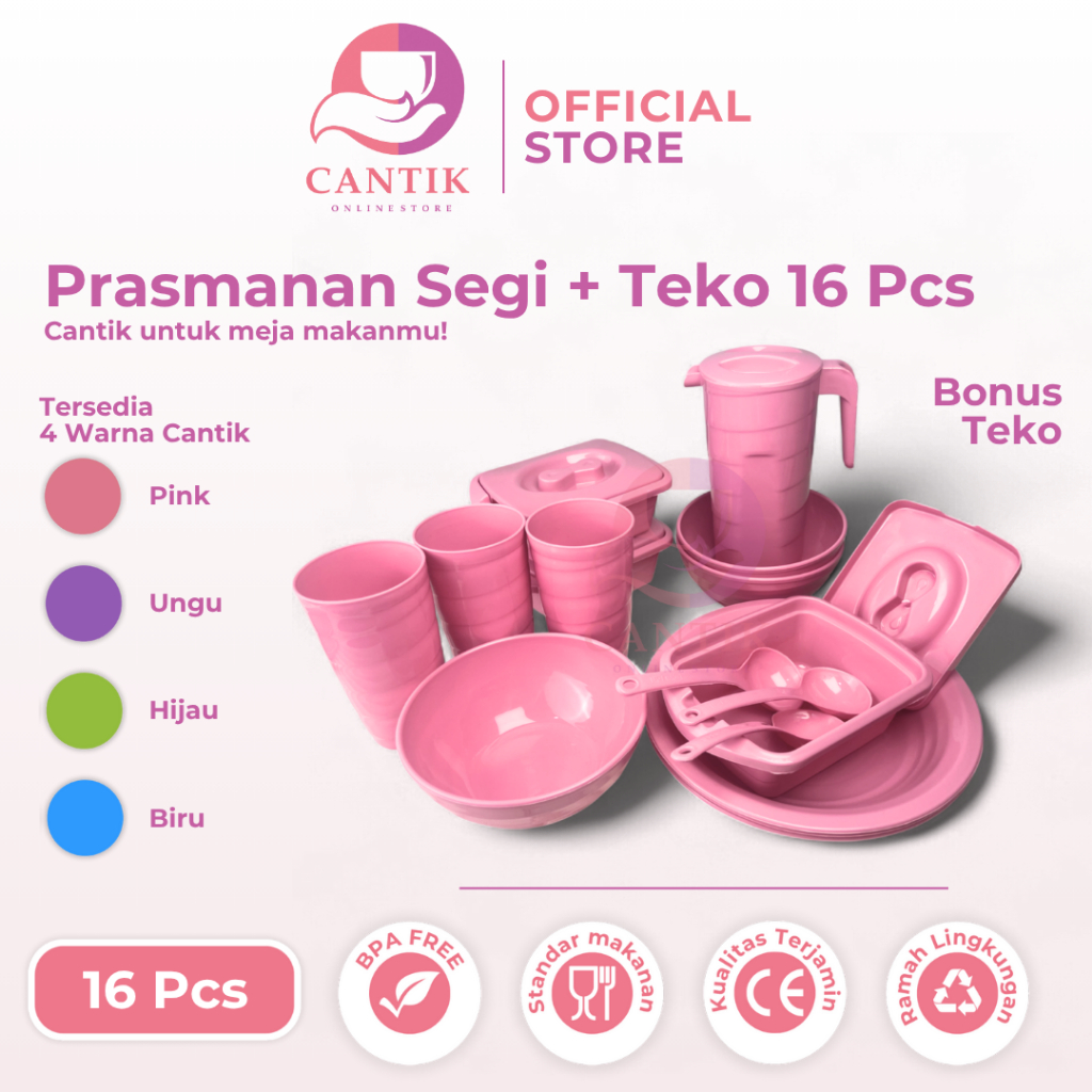 Cantik Prasmanan Set COMBO Teko Kulkas Paket 16 Pcs Wadah Makan Estetik Free Centong Piring Mangkok 