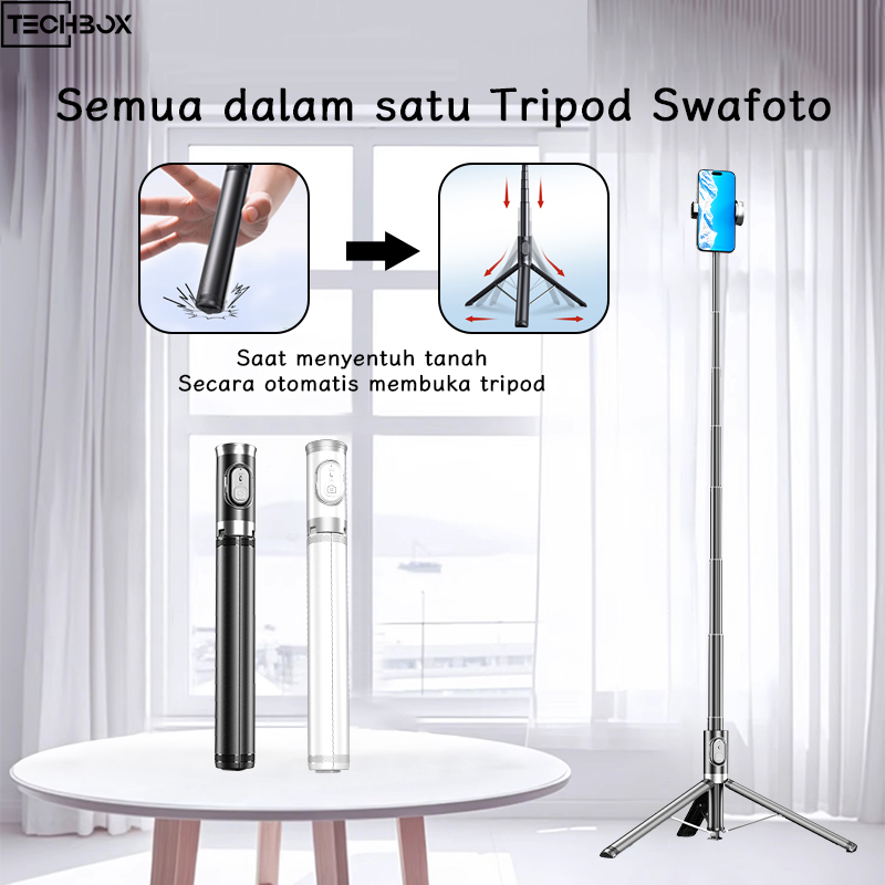 Tech DP08 Automatic Pop Up Tongsis Tripod Aluminium Bluetooth Selfie Stick 170CM Tongsis Auto Open B
