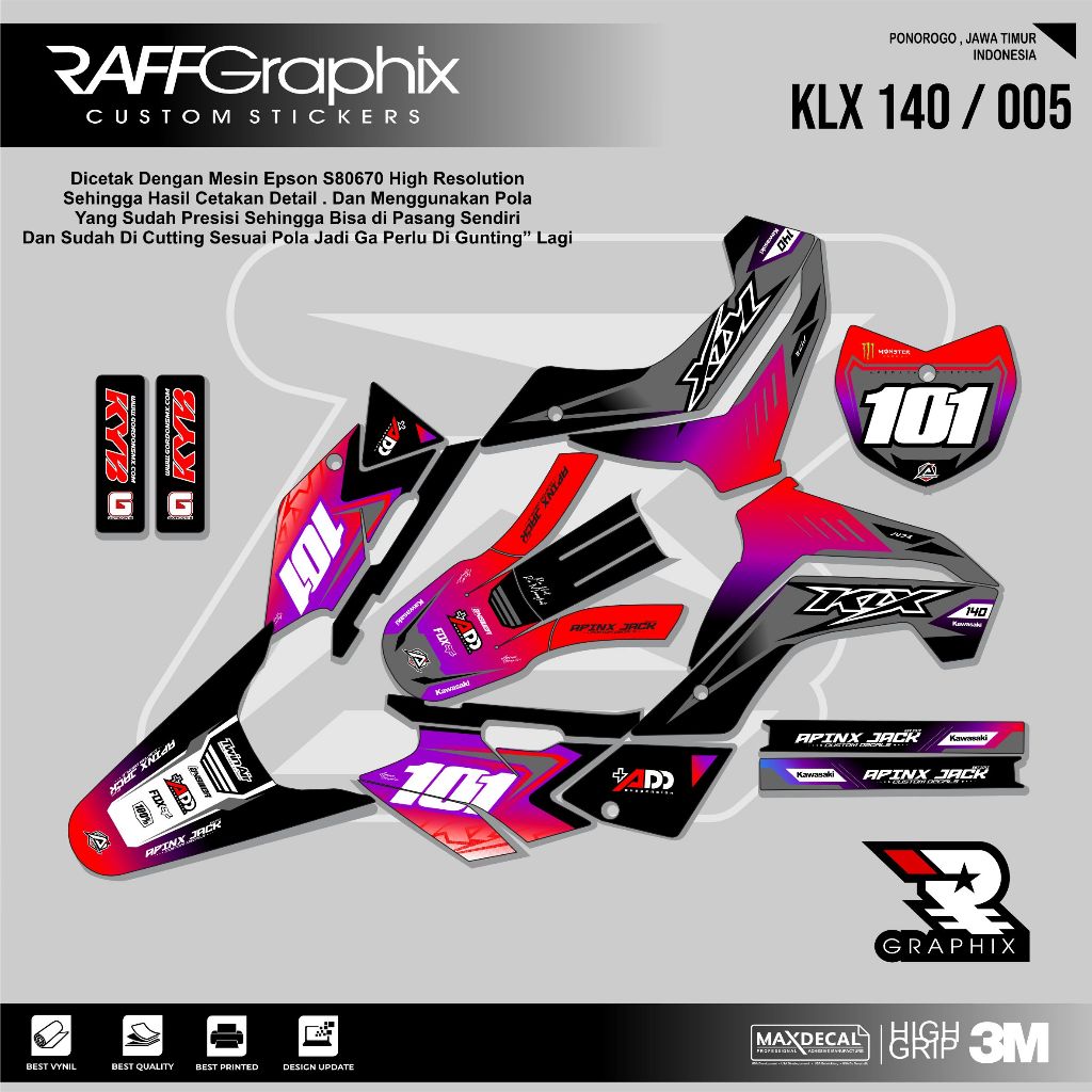 DECAL KLX 140  SUPER GLOSSY KODE 005 - DECAL STICKER KLX - STICKER KLX MURAH - DECAL KLX MURAH