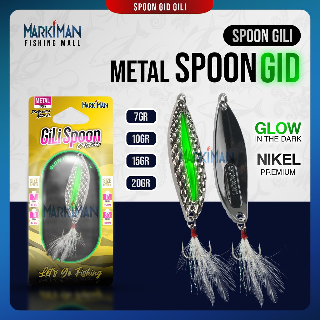 Umpan Casting Gili Spoon Markiman GID Scaling Metal Glow In The Dark Extra Treblehook Lure Casting U