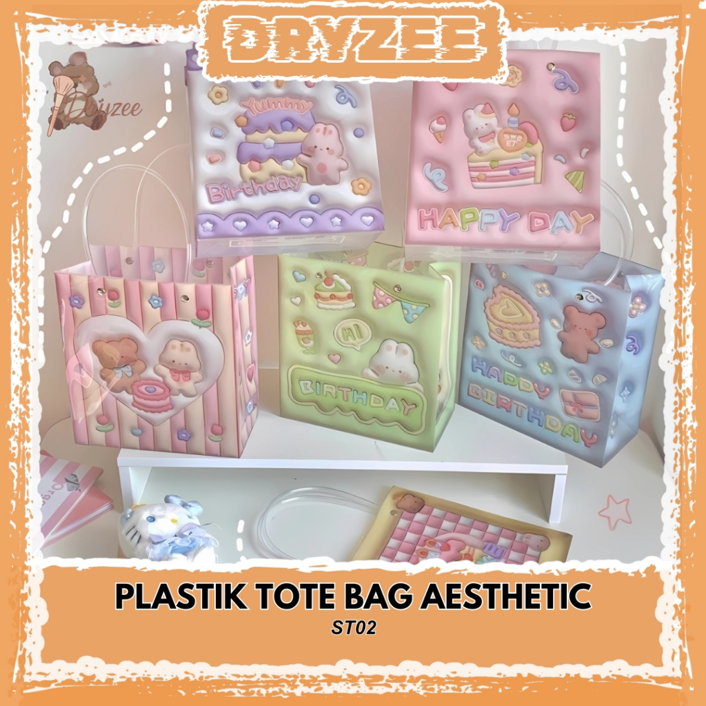 

Plastik Bag Tote Bag Tahan Air Tas Kado Hadiah Ulang Tahun Kartun Bear Paper Bag Aesthetic ST02