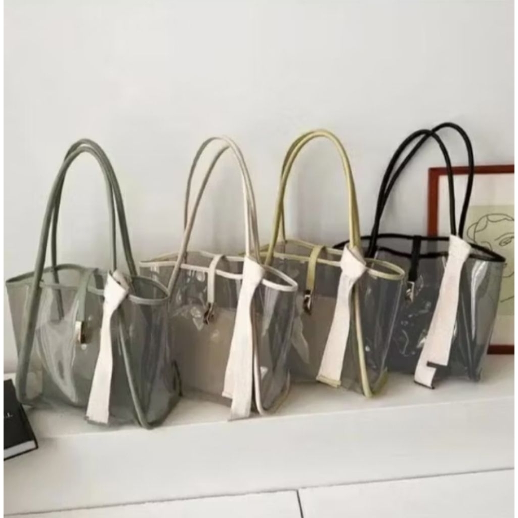 Totebag wanita Florida PVC -Tas bahu selempang wanita transparan mika PVC - Shoulder bag transparan 