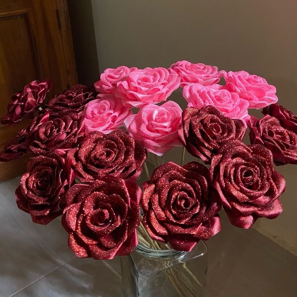 BUNGA PITA SATIN GLITER,BUNGA PITA SATIN,BUKET,BUNGA PITA SATIN GLITER PER TANGKAI