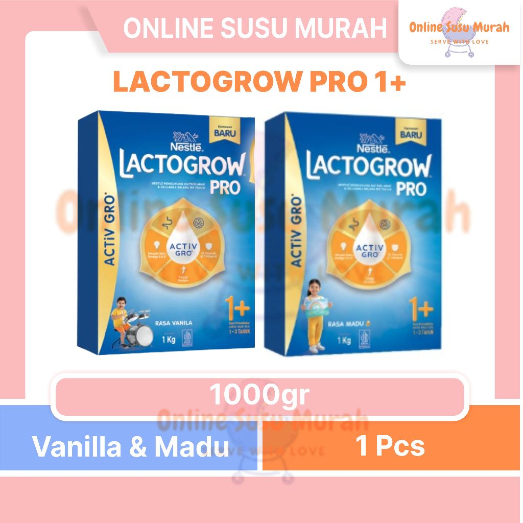 LACTOGROW PRO 1+ VANILA MADU 1000GR TAHAP 1 SUSU PERTUMBUHAN LACTOGRO LACTO GRO GROW 1000 GR SSKD