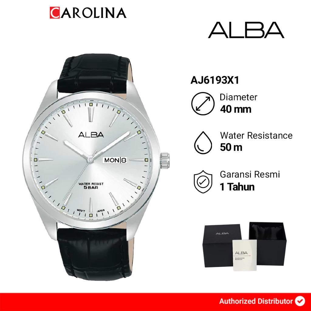 Jam Tangan Pria Alba AJ6193X1 Silver Dial Black Leather Strap