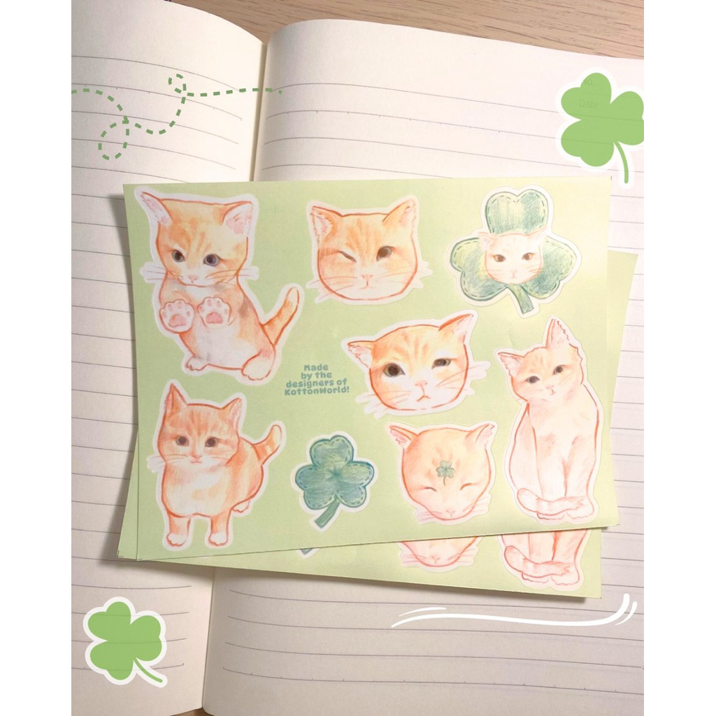 

Cats & Clovers Sticker Sheet | waterproof vinyl stickers, cute journal decoration, aesthetic stickers, cute cat stickers, clovers