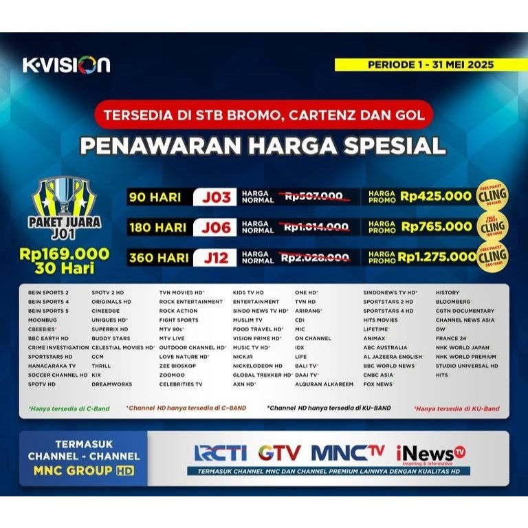 Receiver Dekoder K vision Paket Kvision Cartenz Bromo Gardiner Optus Lgsat GOL Visionku (Termasuk MN