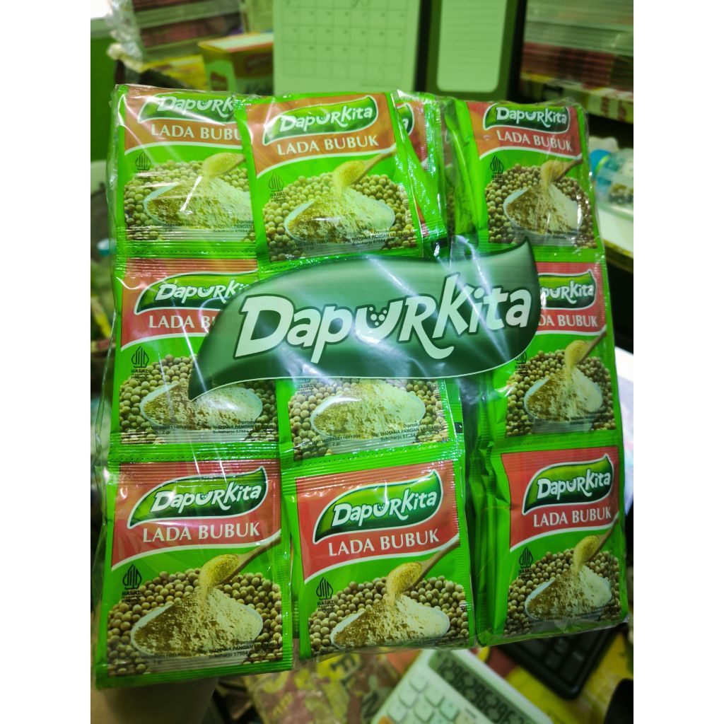 

1 Pak Dapur Kita Lada Bubuk isi 6 Renceng x 12 Sachet x 2 Gram