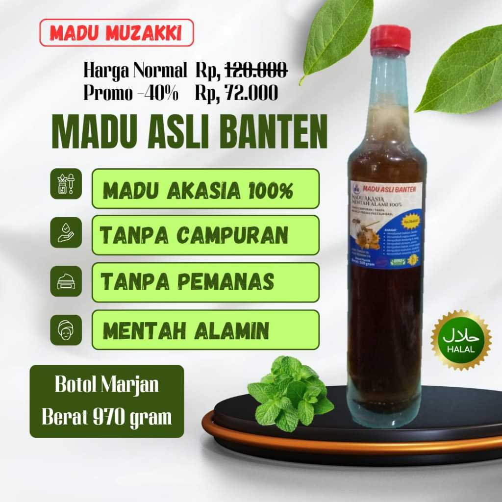 

TERLARIS Madu Akasia asli hutan Banten kemasan botol Marjan 970 gram, original raw honey