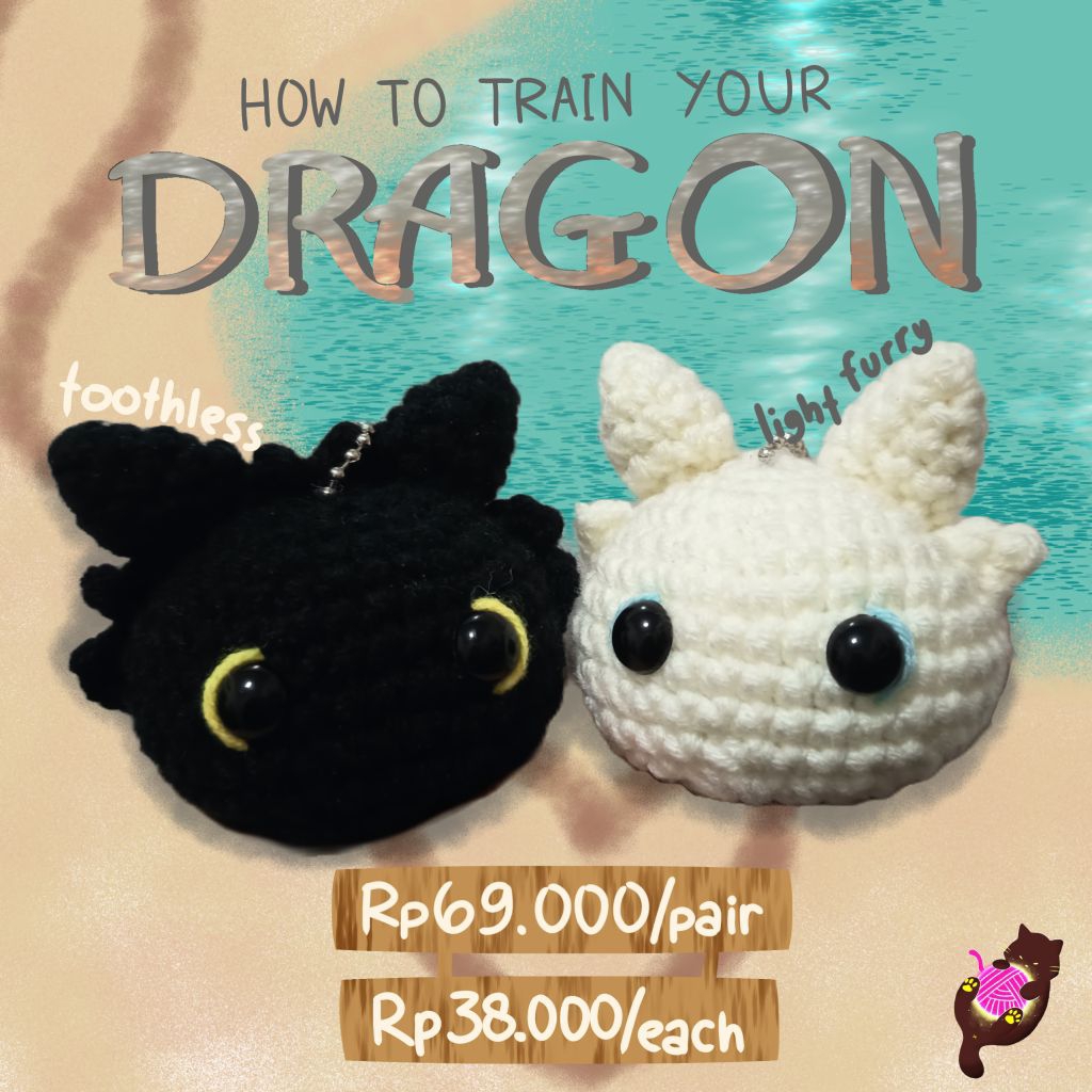 Toothless & Light Furry Couple Crochet Keychain Bagcharm How to Train Your Dragon