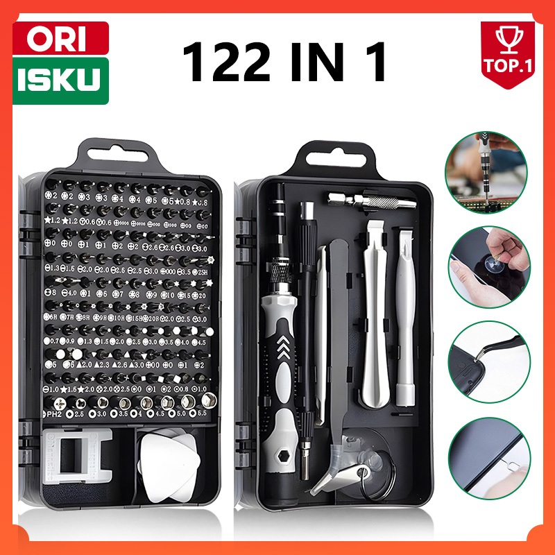 ISKU Set Obeng Presisi HP Laptop 122 in 1 Alat Service Bongkar Casing Elektronik Magnetik CRV Screwd