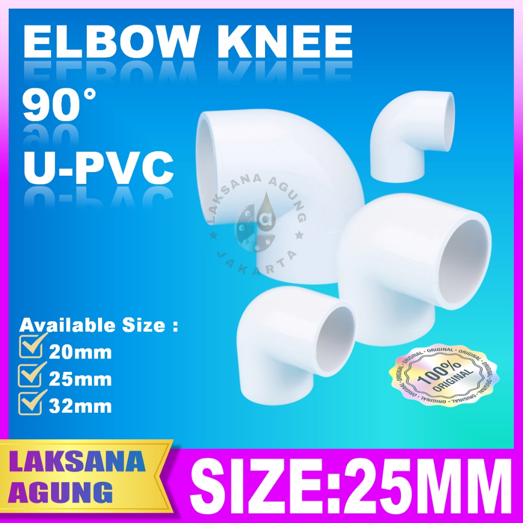 [25mm] Knee pvc polos 25mm | Elbow Keni pvc 25mm L pipa paralon pvc Warna Putih Knee Aquarium, Elbow