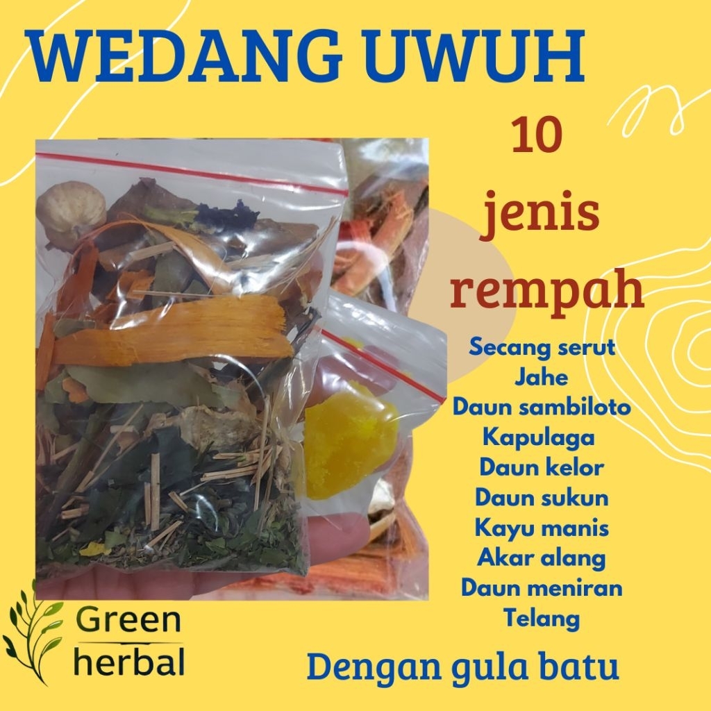 

Wedang UWUH Secang serut Jahe Kapulaga kelor meniran sukun te-lang kayu manis akar alang serai