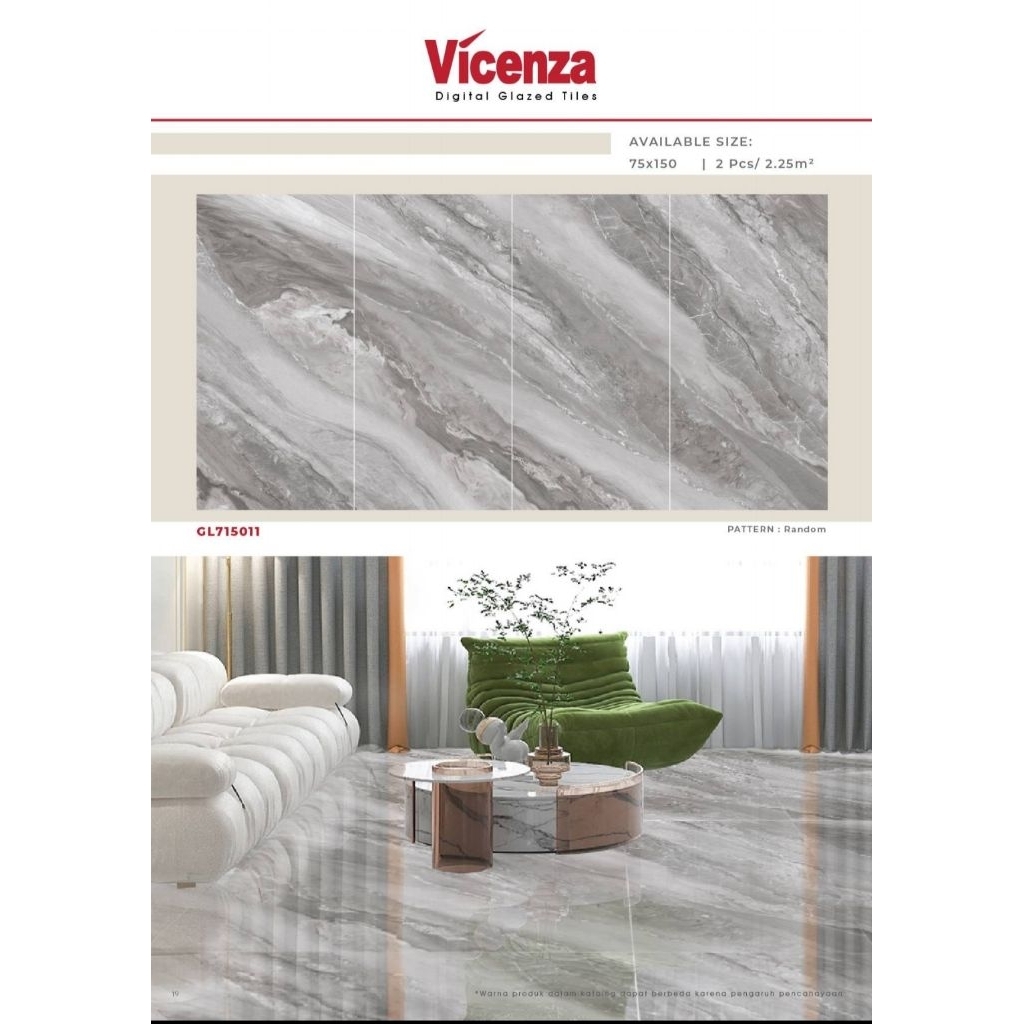 GRANIT MEREK VICENZA TYPE DIGITAL GLAZED TILES GL715011 UKURAN 75X150