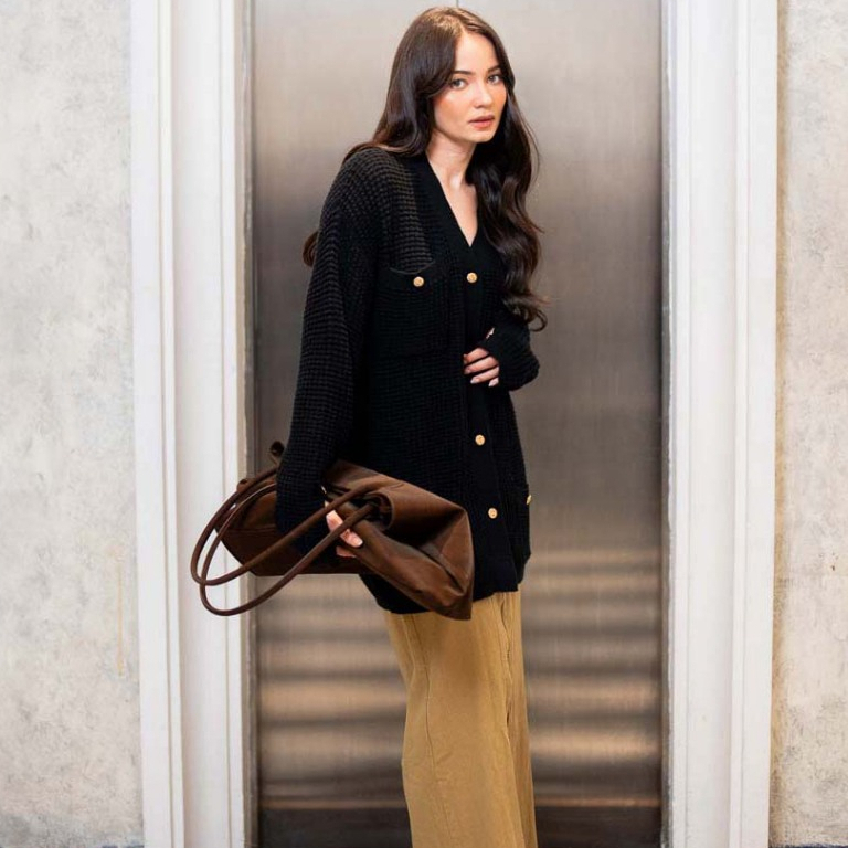 QH Enzy Storia X This Is April Atasan Rajut Wanita Lengan Panjang Hijab Friendly ES Oralee Textured