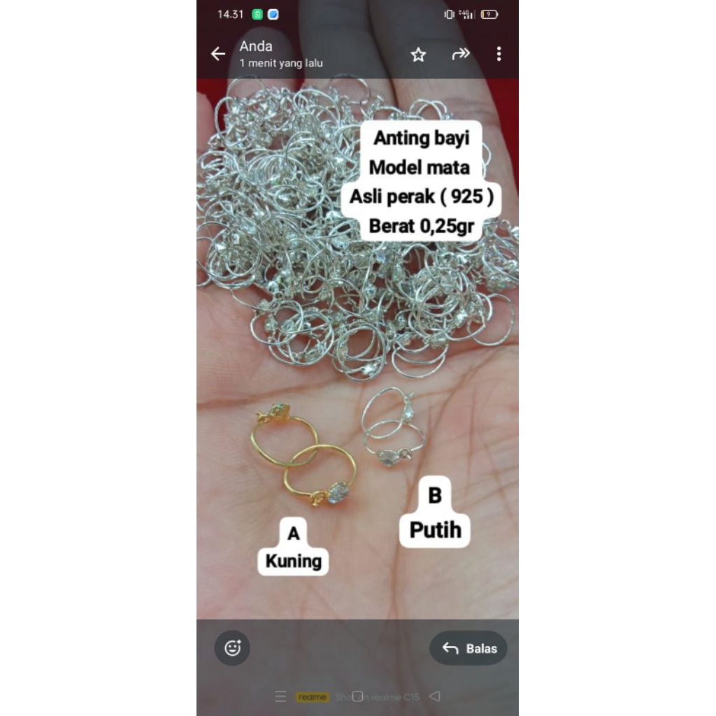 anting kenip bayi/anak, asli ( perak 925 )