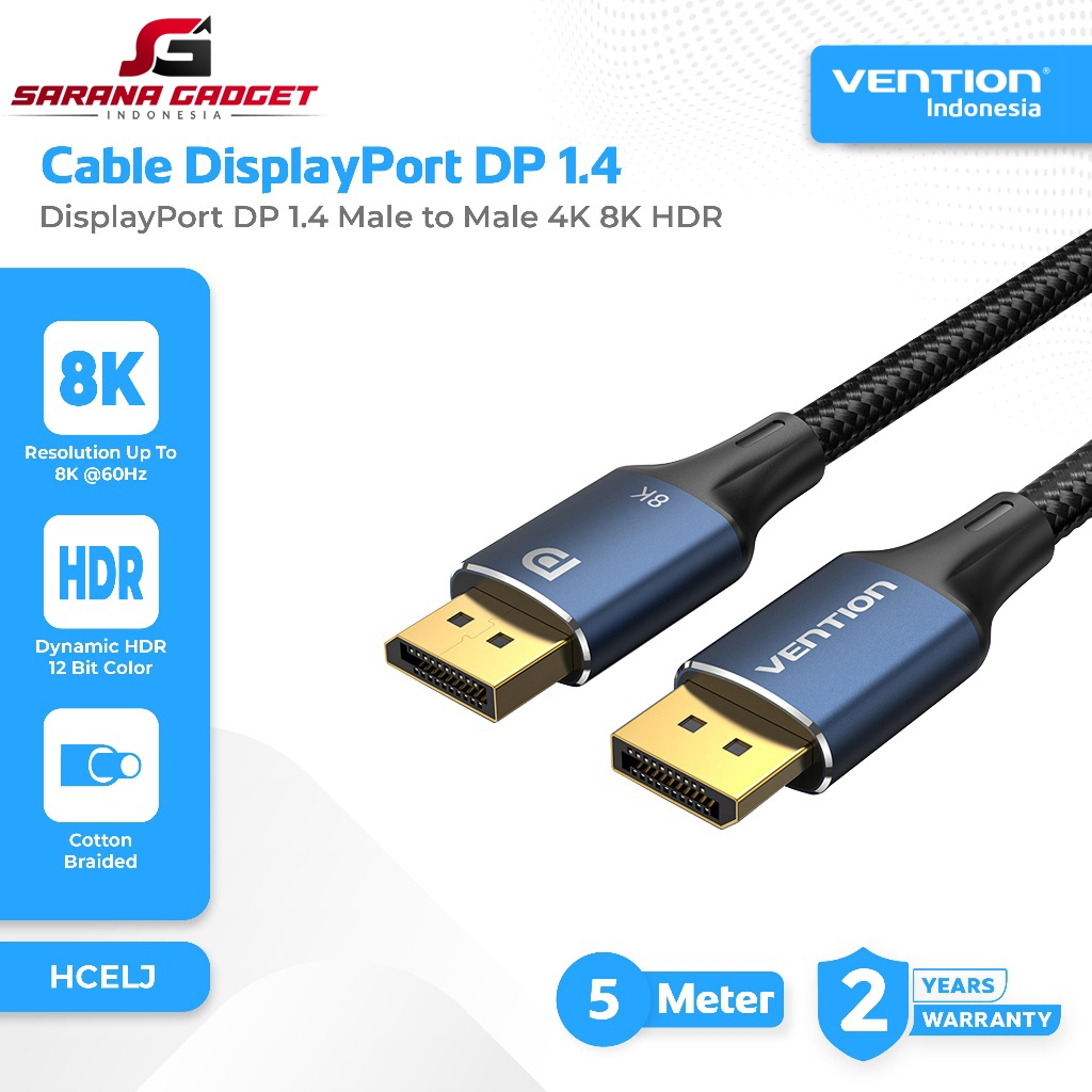VENTION HCELJ Kabel Display Port Male to Display Port Male 8K 5M 5 Meter DisplayPort DP 1.4 Cable Ul