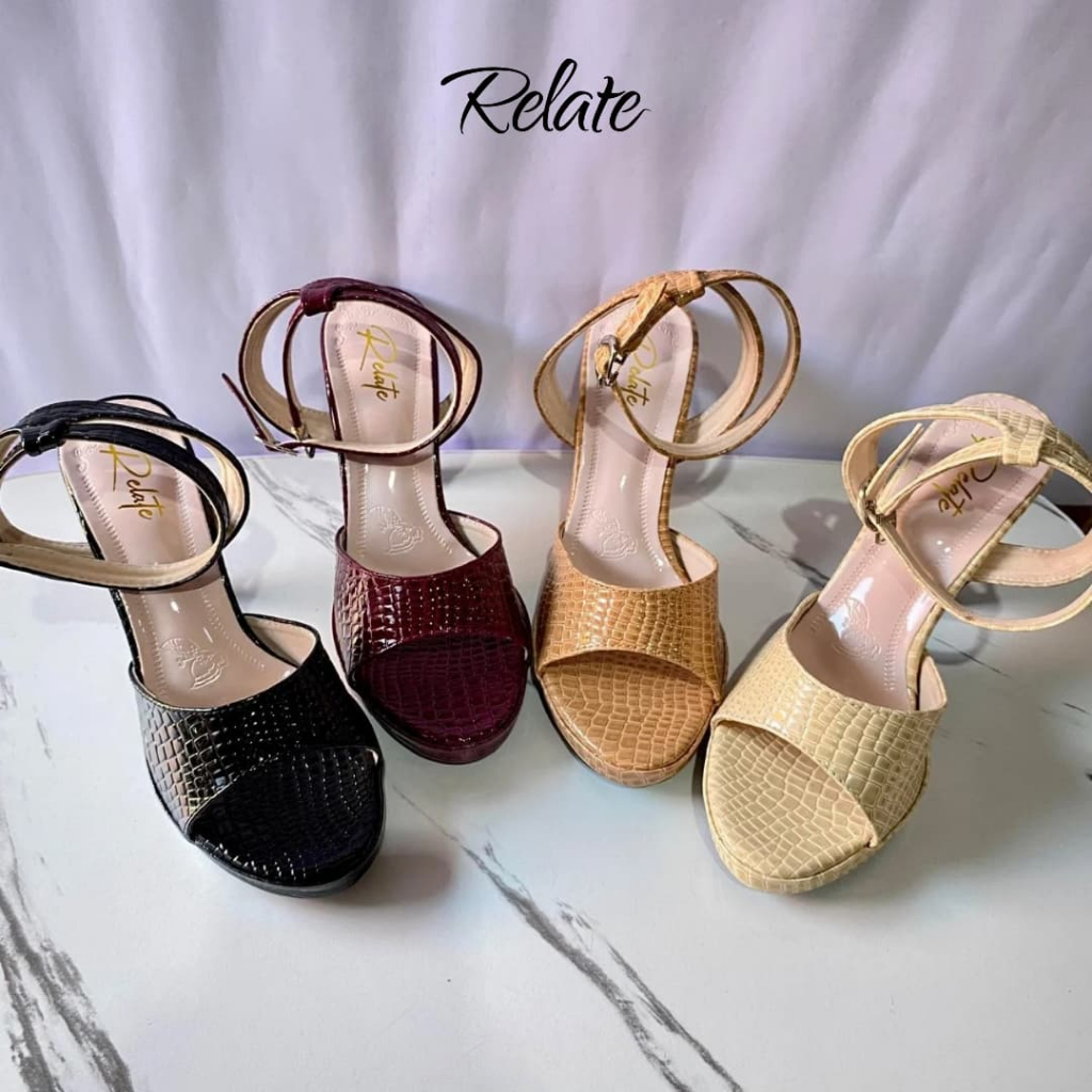 Relate Tiara High Heels 10cm Wanita Formal Tali Hak Ramping Motif Kulit Buaya