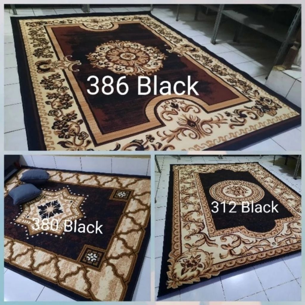 Karpet Permadani Besar Jumbo Klasik  Shafira Almaya Hitam Black Abu-abu Coklat Brown