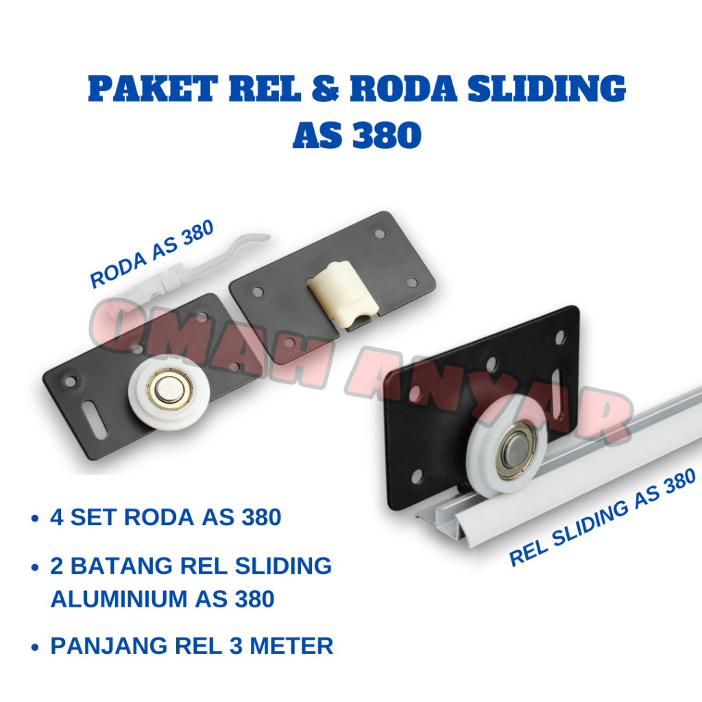 (POTONG JADI 2) Paket Rel Pintu dan Roda Sliding untuk Lemari AS-380 Huben