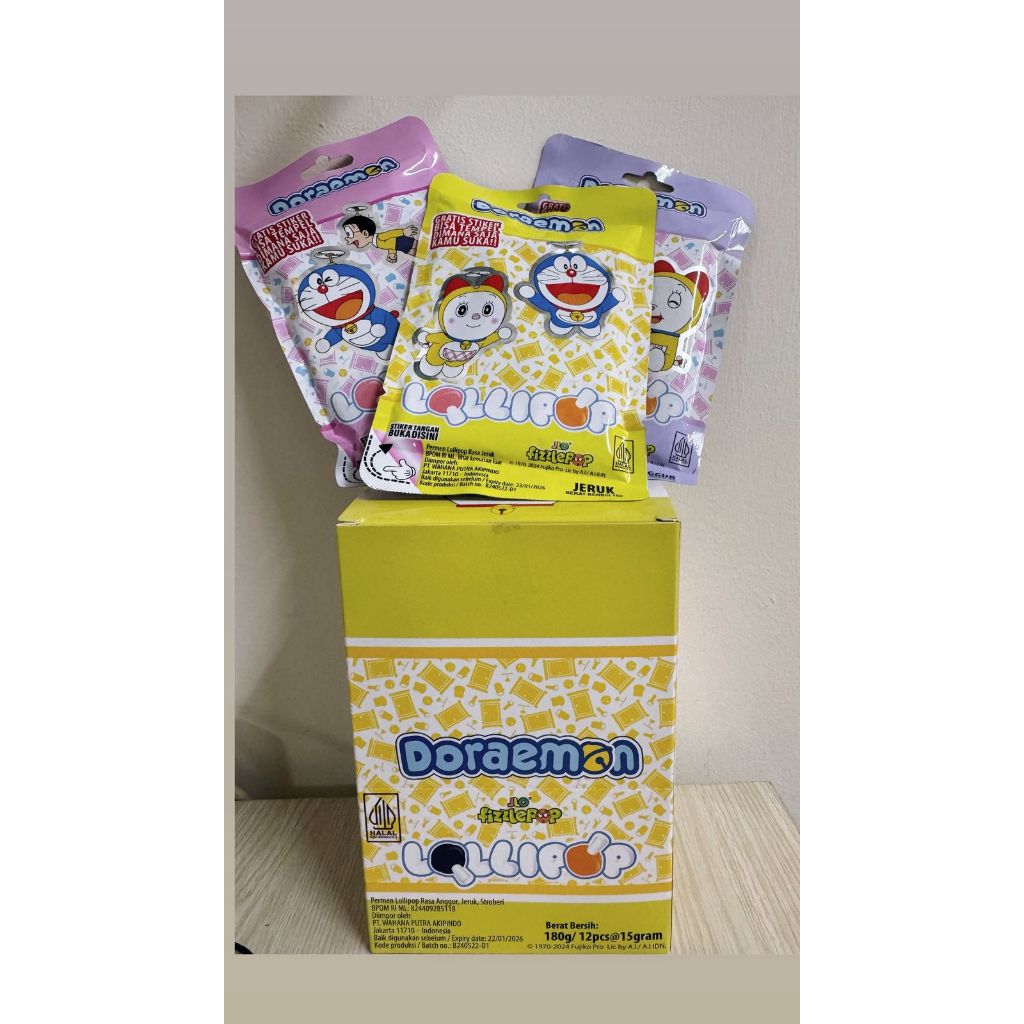 

JLO fizzlepop jlo lollipop doraemon 180GR Halal 1 box isi 12 pc