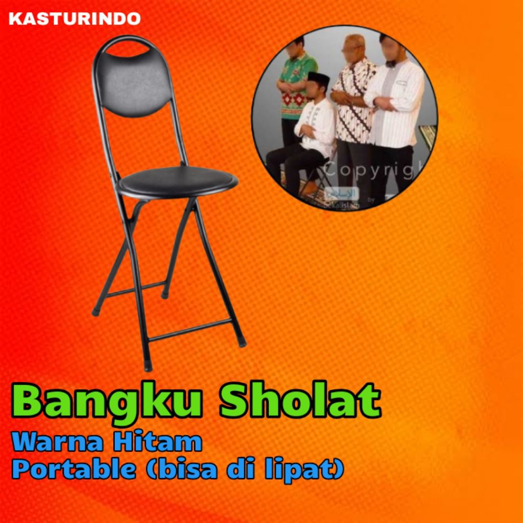 Bangku Lipat Lansia Ibadah / Kursi Lipat Sholat / Tempat Bangku Duduk Sholat Masjid - Hitam Pipa Bes