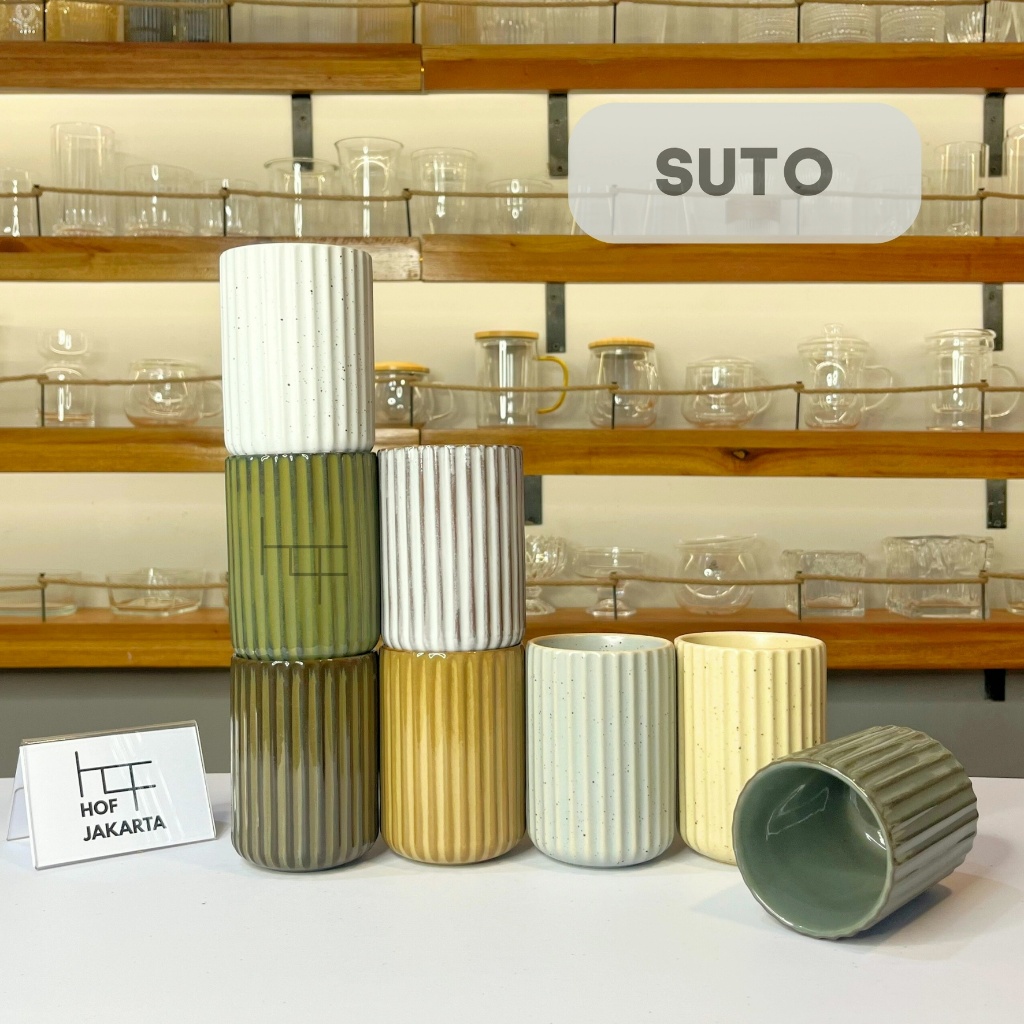 [HOF] SUTO GELAS OCHA KERAMIK CANGKIR MUG TEH JEPANG CERAMIC AESTHETIC KECIL KRAMIK MOTIF GARIS