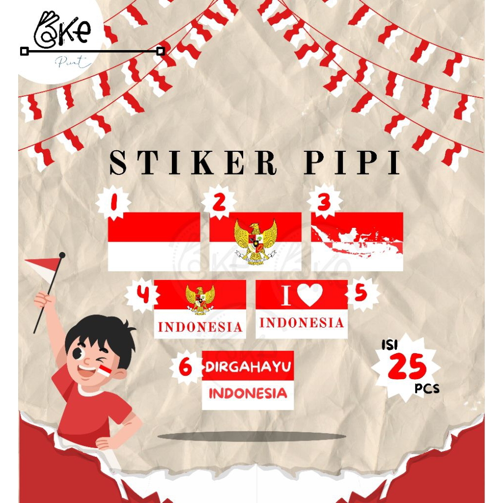 

l 25 PCS l STIKER PIPI MERAH PUTIH l Stiker Bendera Pipi Hut RI