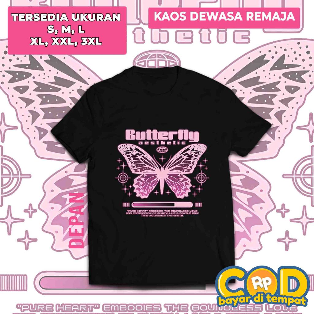 Tshirt Streetwear Butterfly Aesthetic T-shirt Cotton Combed 30s Premium | Kaos Distro Kata Kata Aest