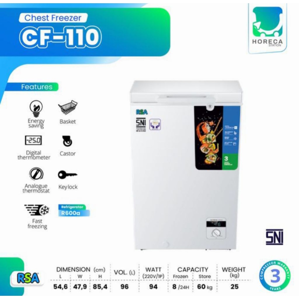 BOX FREEZER RSA 100LITER CF-110 CHEST FREEZER RSA 100 LITER CF110 BOX FREEZER RSA 100LITER CF 110